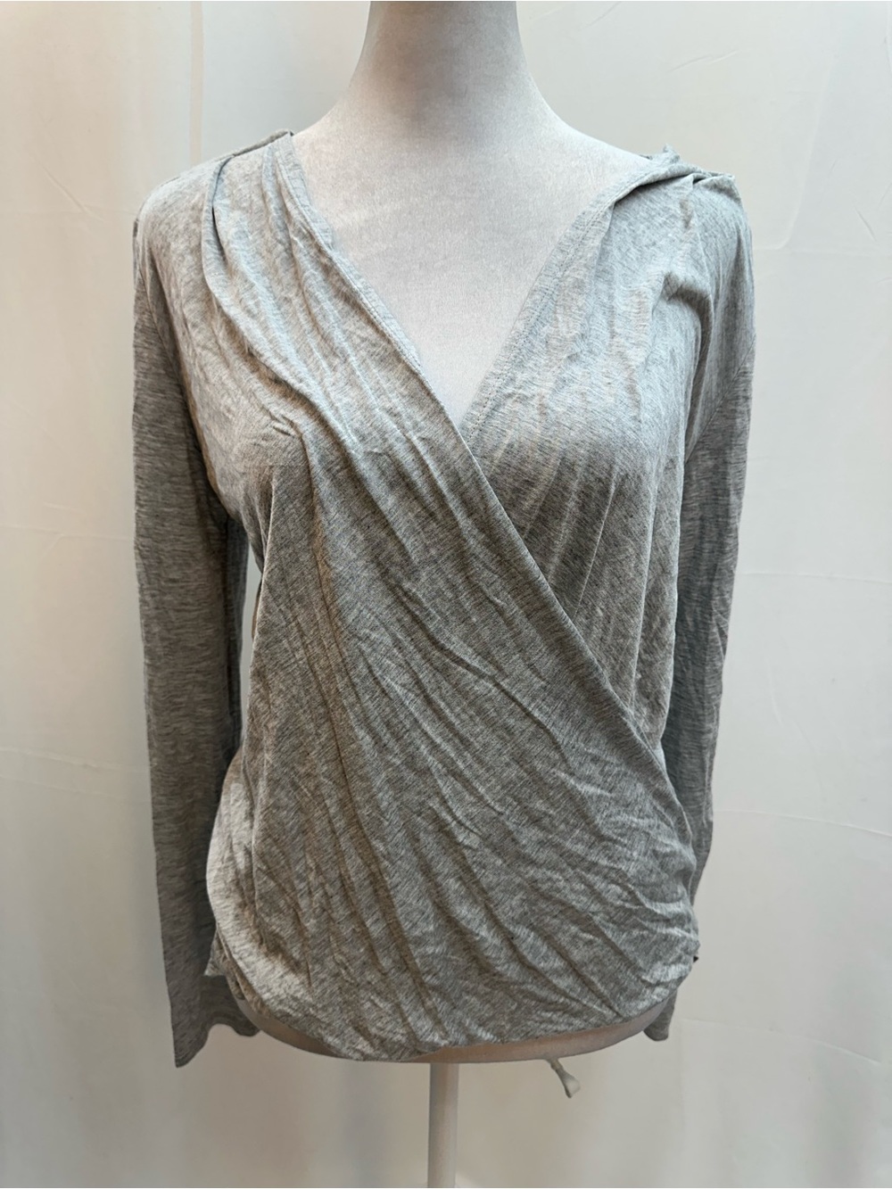 Landon Gray Long-Sleeve Wrap-Front Top XS NWTS